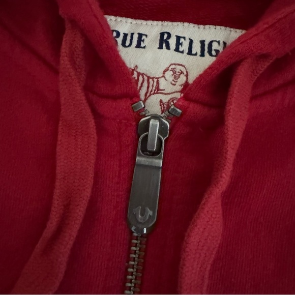 True Religion Red Hoodie Gold Logo Full Zip Long Sleeve L - Picture 5 of 7